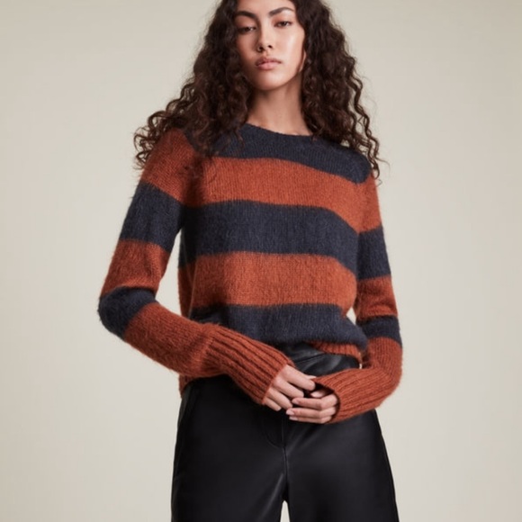 All Saints Sweaters - ALLSAINTS Lou Striped Jumper Sweater Steel Grey/Ginger Italian Yarn Women’s S